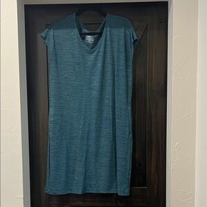 Teal V-Neck Dress with Pockets